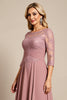 Load image into Gallery viewer, Dusty Rose Illusion Boat Neck Mother of the Bride Dress with Appliques