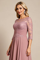 Load image into Gallery viewer, Dusty Rose Illusion Boat Neck Mother of the Bride Dress with Appliques