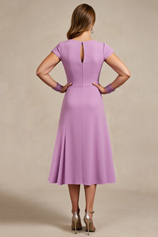 Lilac Chiffon Ruched A Line Midi Mother of the Bride Dress