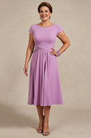 Load image into Gallery viewer, Lilac Chiffon Ruched A Line Midi Mother of the Bride Dress