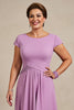 Load image into Gallery viewer, Lilac Chiffon Ruched A Line Midi Mother of the Bride Dress