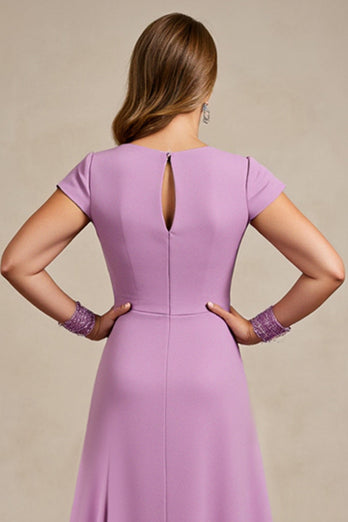 Lilac Chiffon Ruched A Line Midi Mother of the Bride Dress