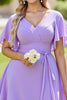 Load image into Gallery viewer, Lilac V Neck A Line Chiffon Maxi Tiered Bridesmaid Dress