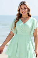 Load image into Gallery viewer, Mint Chiffon V Neck Maxi A Line Tiered Bridesmaid Dress