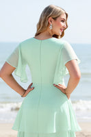 Load image into Gallery viewer, Mint Chiffon V Neck Maxi A Line Tiered Bridesmaid Dress
