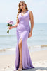 Load image into Gallery viewer, Lilac Maxi V Neck Mermaid Bridesmaid Dress with Slit