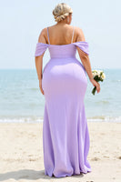 Load image into Gallery viewer, Lilac Plus Size Cold Shoulder Mermaid Bridesmaid Dress with Slit