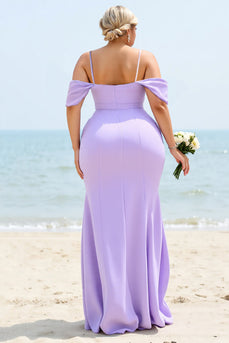 Lilac Plus Size Cold Shoulder Mermaid Bridesmaid Dress with Slit