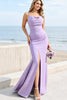 Load image into Gallery viewer, Lilac Spaghetti Straps Maxi Mermaid Bridesmaid Dress with Slit