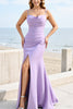 Load image into Gallery viewer, Lilac Spaghetti Straps Maxi Mermaid Bridesmaid Dress with Slit