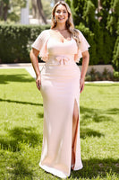 Load image into Gallery viewer, Candy Pink Scoop Neck Maxi Mermaid Bridesmaid Dress with Bow