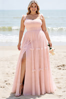 Load image into Gallery viewer, Blush Pink Spaghetti Straps Maxi A Line Bridesmaid Dress with Bow