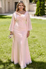 Load image into Gallery viewer, Candy Pink Maxi Sheath Long Sleeves Bridesmaid Dress with Bow