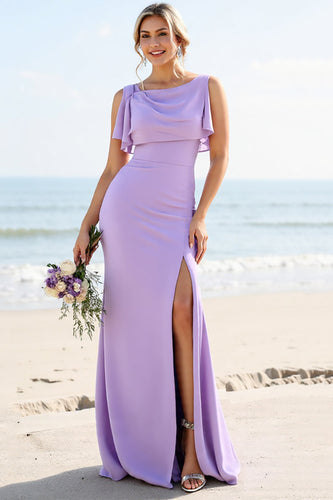Lilac Mermaid Maxi Bridesmaid Dress with Ruffles