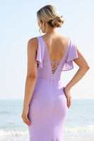 Load image into Gallery viewer, Lilac Mermaid Maxi Bridesmaid Dress with Ruffles