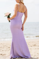Load image into Gallery viewer, Lilac Spaghetti Straps Mermaid Maxi Bridesmaid Dress with Slit