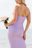 Load image into Gallery viewer, Lilac Spaghetti Straps Mermaid Maxi Bridesmaid Dress with Slit