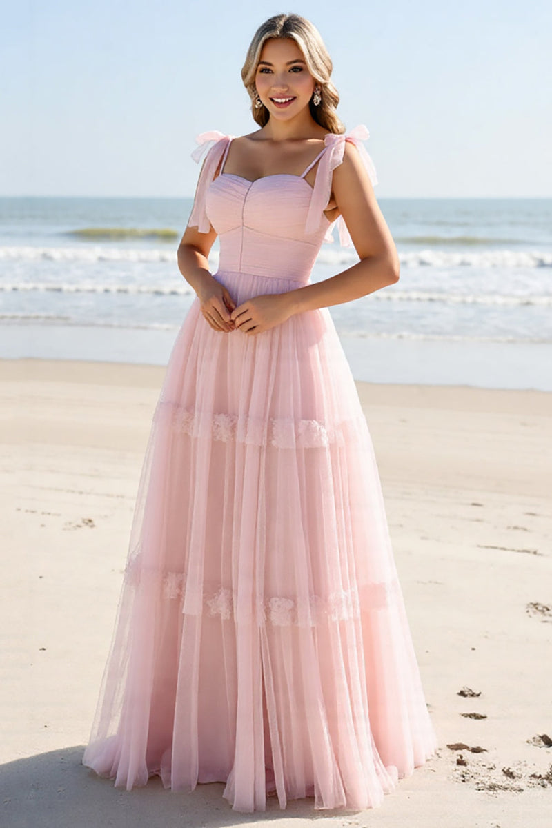 Load image into Gallery viewer, Candy Pink A Line Maxi Spaghetti Straps Bridesmaid Dress