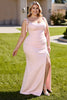 Load image into Gallery viewer, Candy Pink Sheath Spaghetti Straps Maxi Bridesmaid Dress with Slit