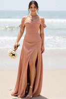 Load image into Gallery viewer, Sunset Sheath Cold Shoulder Maxi Bridesmaid Dress with Slit
