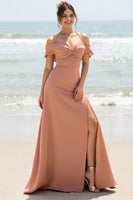 Load image into Gallery viewer, Sunset Sheath Cold Shoulder Maxi Bridesmaid Dress with Slit