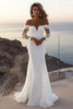 Load image into Gallery viewer, Ivory Sweep Train Off the Shoulder Mermaid Wedding Dress with Lace