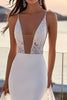 Load image into Gallery viewer, Ivory Satin Watteau Train Mermaid V Neck Wedding Dress