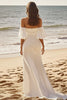 Load image into Gallery viewer, Ivory Satin Sweep Train Off the Shoulder Boho Wedding Dress