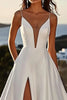 Load image into Gallery viewer, Ivory Satin Sweep Train Spaghetti Straps A Line Wedding Dress with Slit