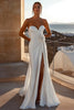 Load image into Gallery viewer, Ivory Sweep Train Mermaid Strapless Floral Boho Wedding Dress with Slit
