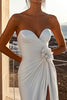 Load image into Gallery viewer, Ivory Sweep Train Mermaid Strapless Floral Boho Wedding Dress with Slit