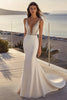 Load image into Gallery viewer, Simple Ivory Satin Sweep Train Mermaid V Neck Wedding Dress