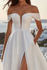 Load image into Gallery viewer, Simple Ivory Sweep Train Ball Gown Off the Shoulder Wedding Dress with Slit