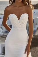Load image into Gallery viewer, Ivory Chiffon Sweep Train Strapless Mermaid Wedding Dress With Slit