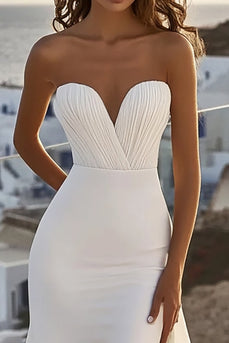 Ivory Chiffon Sweep Train Strapless Mermaid Wedding Dress With Slit