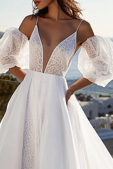 Ivory Sweep Train Spaghetti Straps A Line Wedding Dress