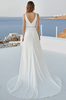 Load image into Gallery viewer, Ivory A Line Deep V-Neck Long Wedding Dress with Slit