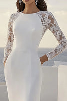 Load image into Gallery viewer, Ivory Satin Boat Neck Sweep Train Wedding Dress with Lace