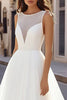 Load image into Gallery viewer, Ivory A Line Illusion Scoop Neck Long Tulle Wedding Dress