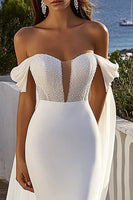 Load image into Gallery viewer, Mermaid Ivory Chiffon Long Off the Shoulder Wedding Dress