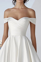 Load image into Gallery viewer, Ivory A Line Off the Shoulder Long Ruched Wedding Dress