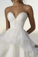 Load image into Gallery viewer, Ivory A Line Tulle Long Sweetheart Wedding Dress with Ruffles