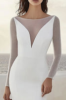 Load image into Gallery viewer, Ivory Sheath Sweep Train Satin Wedding Dress with Long Sleeves