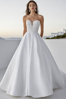 Load image into Gallery viewer, Ivory A Line Satin Strapless Long Lace Wedding Dress