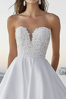 Load image into Gallery viewer, Ivory A Line Satin Strapless Long Lace Wedding Dress
