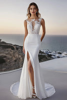 Load image into Gallery viewer, Ivory Mermaid Sweep Train Lace Wedding Dress with Slit