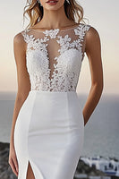 Load image into Gallery viewer, Ivory Mermaid Sweep Train Lace Wedding Dress with Slit