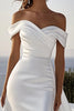 Load image into Gallery viewer, Ivory Satin Off the Shoulder Ruched Sweep Train Wedding Dress
