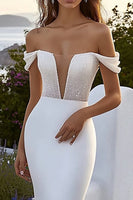 Load image into Gallery viewer, Ivory Off the Shoulder Mermaid Sweep Train Wedding Dress