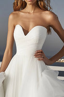 Load image into Gallery viewer, Ivory Tulle A Line Sweep Train Wedding Dress with Ruffles